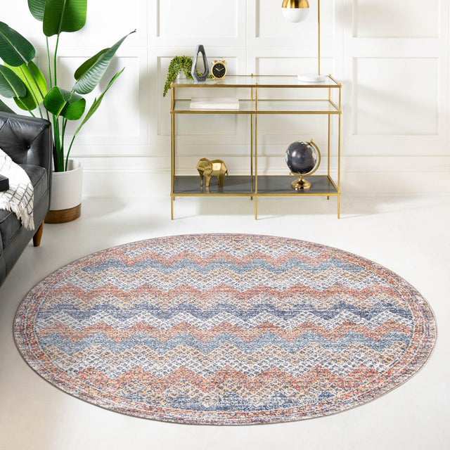 Multicolor 7' x 7' Aramis Round Area Rug Polypropylene With Cotton Backing Easy Clean Living Room Bedroom Dining Office Carpet for Sale at Rug Engine