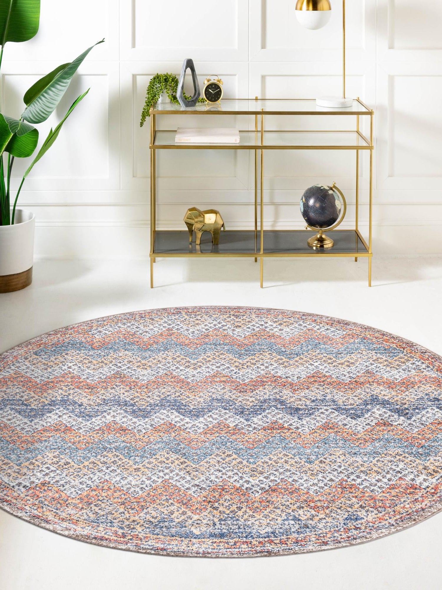 Multicolor 3' 3 x 3' 3 Aramis Round Area Rug Polypropylene With Cotton Backing Easy Clean Living Room Bedroom Dining Office Carpet for Sale at Rug Engine