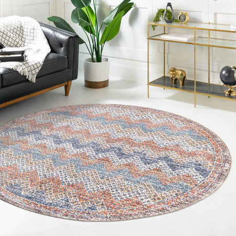 Multicolor 7' x 7' Aramis Round Area Rug Polypropylene With Cotton Backing Easy Clean Living Room Bedroom Dining Office Carpet for Sale at Rug Engine