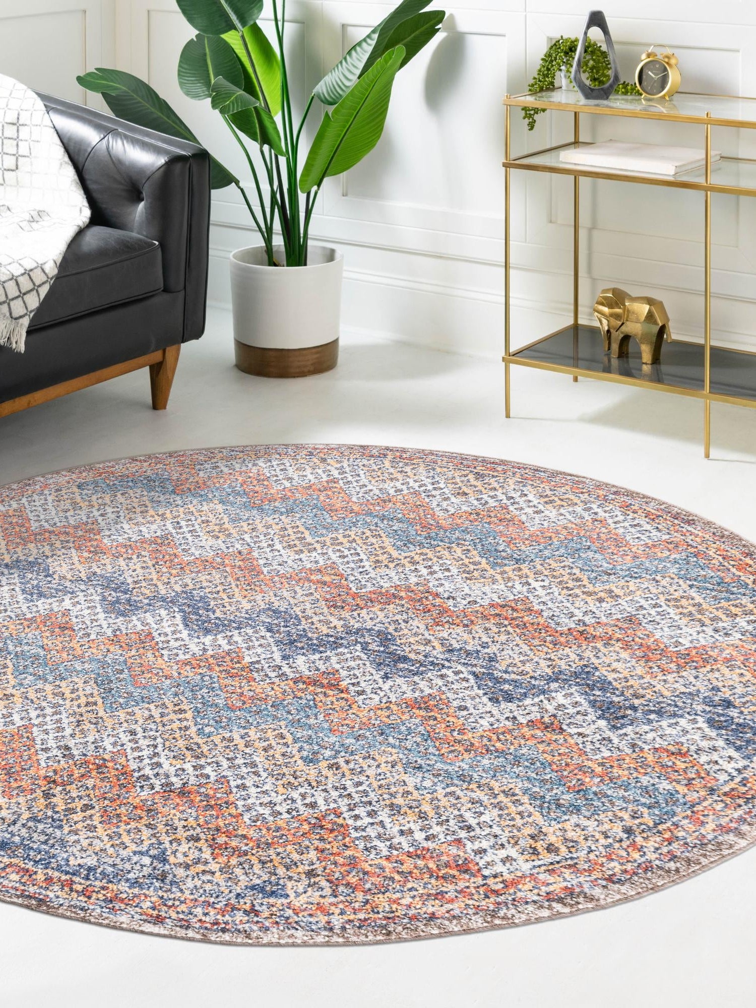 Multicolor 5' 3 x 5' 3 Aramis Round Area Rug Polypropylene With Cotton Backing Easy Clean Living Room Bedroom Dining Office Carpet for Sale at Rug Engine
