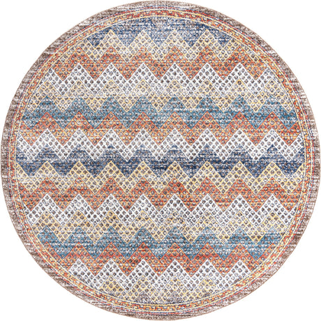 Multicolor 7' x 7' Aramis Round Area Rug Polypropylene With Cotton Backing Easy Clean Living Room Bedroom Dining Office Carpet for Sale at Rug Engine