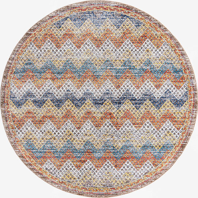Multicolor 7' x 7' Aramis Round Area Rug Polypropylene With Cotton Backing Easy Clean Living Room Bedroom Dining Office Carpet for Sale at Rug Engine