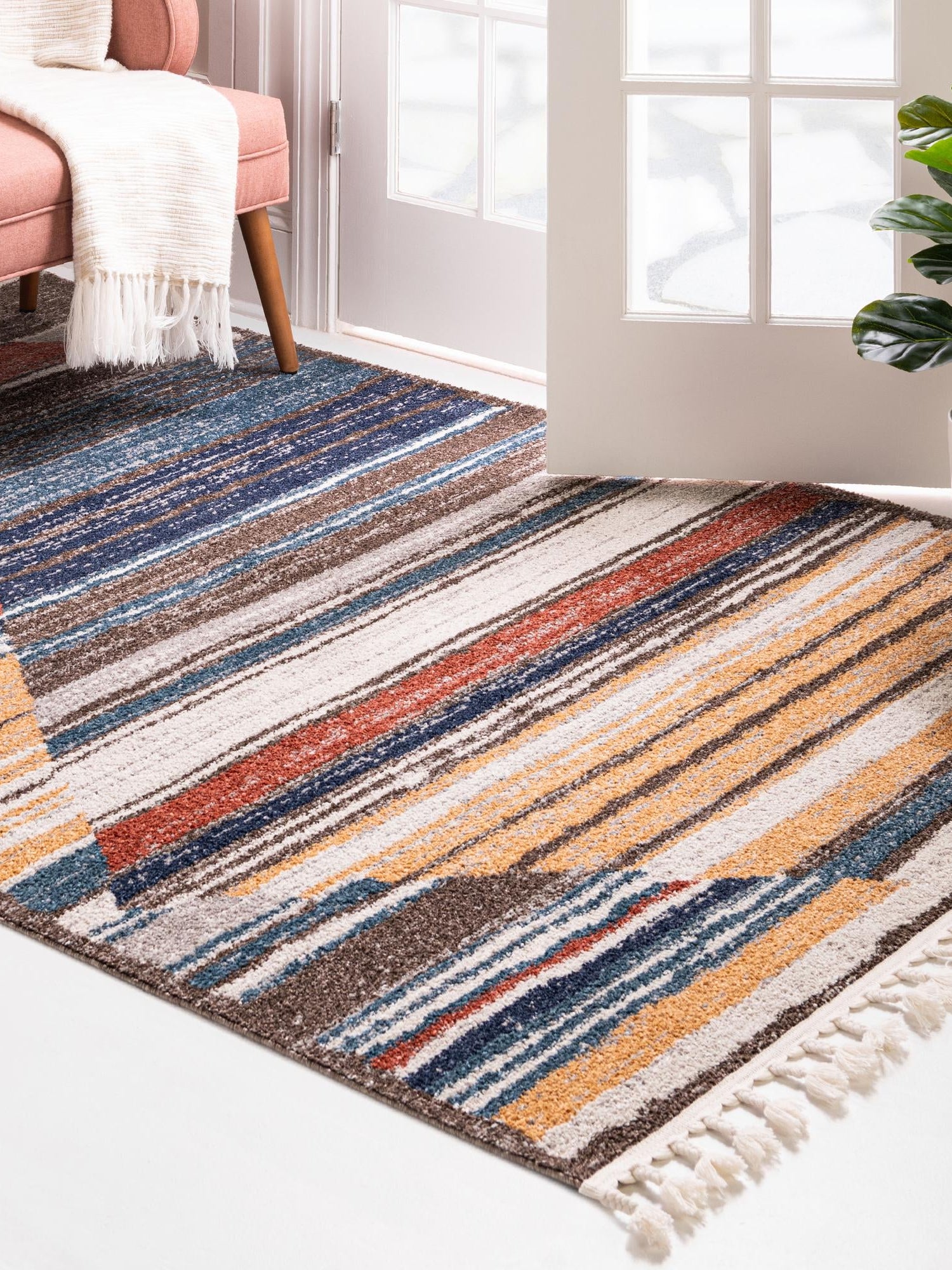 Multicolor 5' 3 x 8' Aramis Rectangle Area Rug Polypropylene With Cotton Backing Easy Clean Living Room Bedroom Dining Office Carpet for Sale at Rug Engine