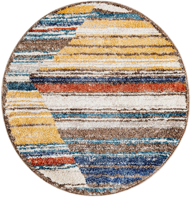 Multicolor 3' 3 x 3' 3 Aramis Round Area Rug Polypropylene With Cotton Backing Easy Clean Living Room Bedroom Dining Office Carpet for Sale at Rug Engine
