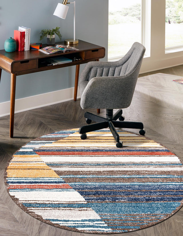 Multicolor 5' 3 x 5' 3 Aramis Round Area Rug Polypropylene With Cotton Backing Easy Clean Living Room Bedroom Dining Office Carpet for Sale at Rug Engine