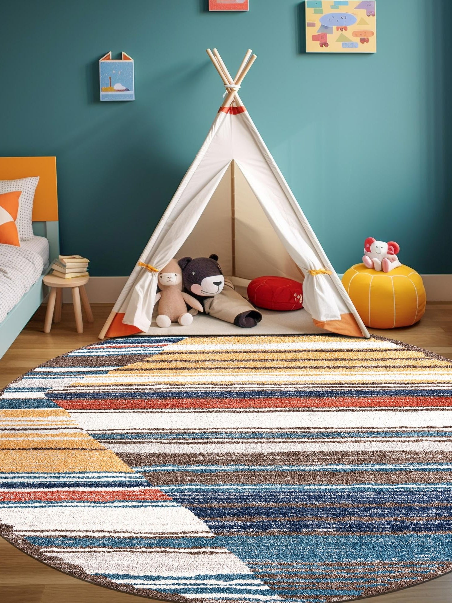 Multicolor 3' 3 x 3' 3 Aramis Round Area Rug Polypropylene With Cotton Backing Easy Clean Living Room Bedroom Dining Office Carpet for Sale at Rug Engine