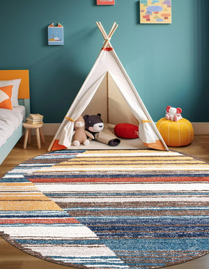 Multicolor 3' 3 x 3' 3 Aramis Round Area Rug Polypropylene With Cotton Backing Easy Clean Living Room Bedroom Dining Office Carpet for Sale at Rug Engine