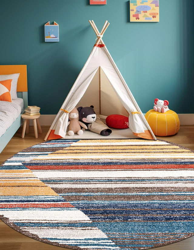 Multicolor 3' 3 x 3' 3 Aramis Round Area Rug Polypropylene With Cotton Backing Easy Clean Living Room Bedroom Dining Office Carpet for Sale at Rug Engine