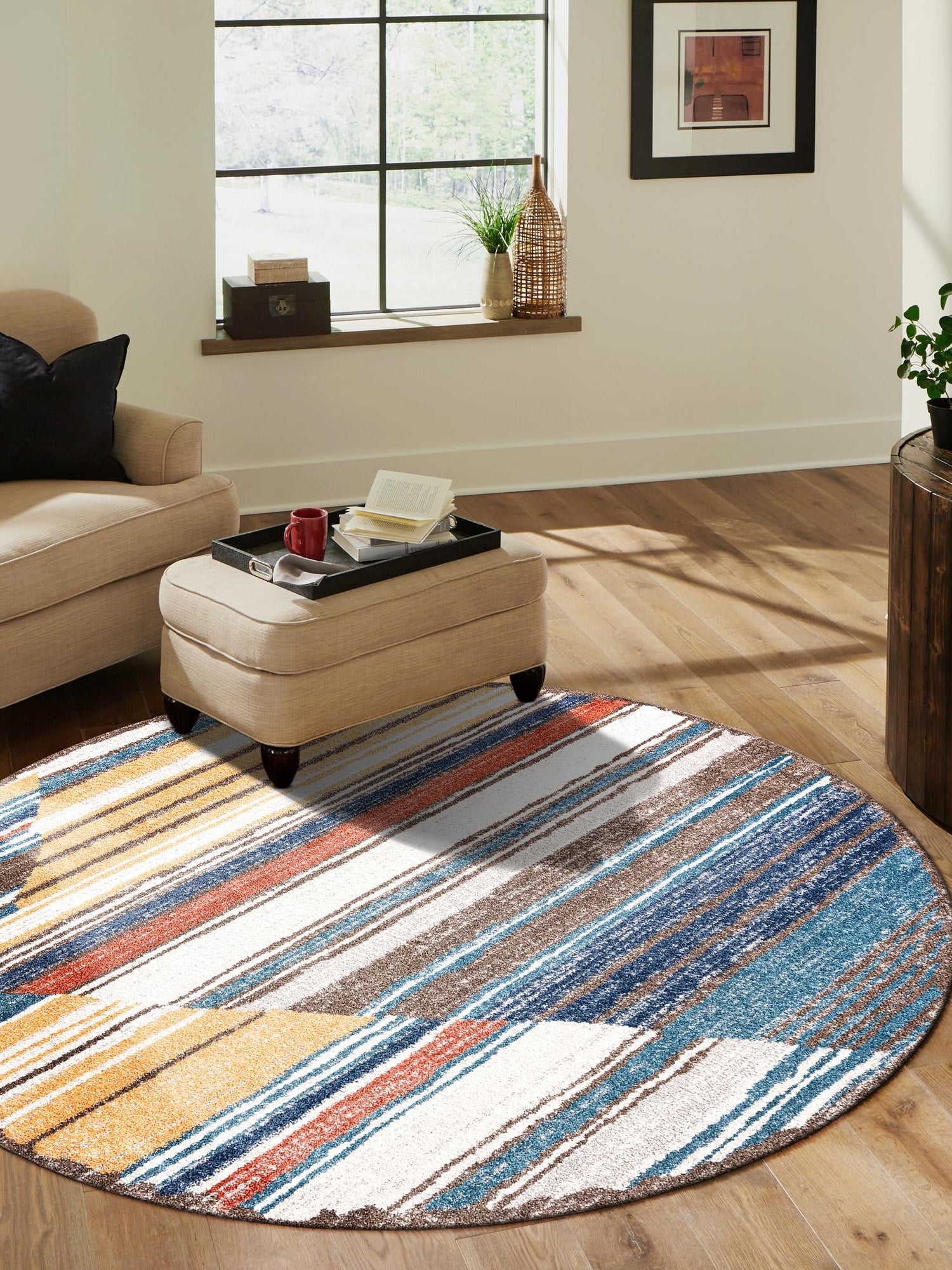Multicolor 3' 3 x 3' 3 Aramis Round Area Rug Polypropylene With Cotton Backing Easy Clean Living Room Bedroom Dining Office Carpet for Sale at Rug Engine