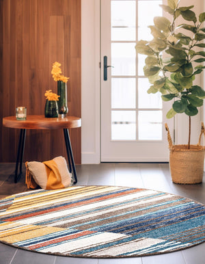 Multicolor 7' x 7' Aramis Round Area Rug Polypropylene With Cotton Backing Easy Clean Living Room Bedroom Dining Office Carpet for Sale at Rug Engine