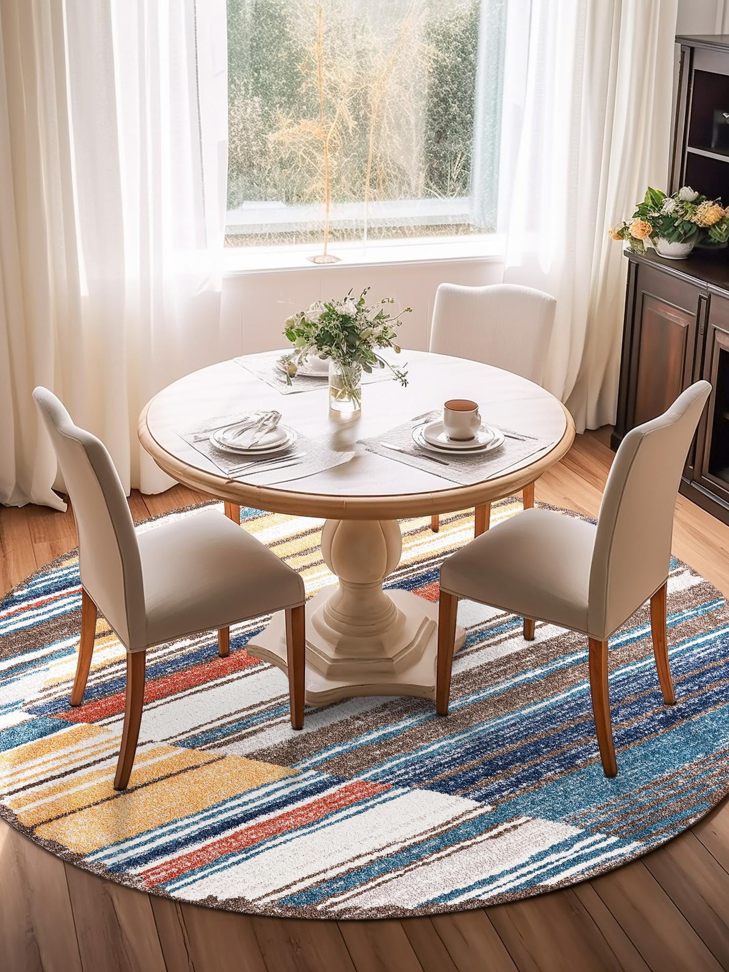 Multicolor 5' 3 x 5' 3 Aramis Round Area Rug Polypropylene With Cotton Backing Easy Clean Living Room Bedroom Dining Office Carpet for Sale at Rug Engine