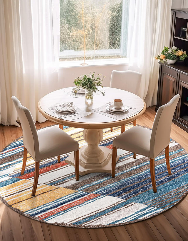 Multicolor 5' 3 x 5' 3 Aramis Round Area Rug Polypropylene With Cotton Backing Easy Clean Living Room Bedroom Dining Office Carpet for Sale at Rug Engine