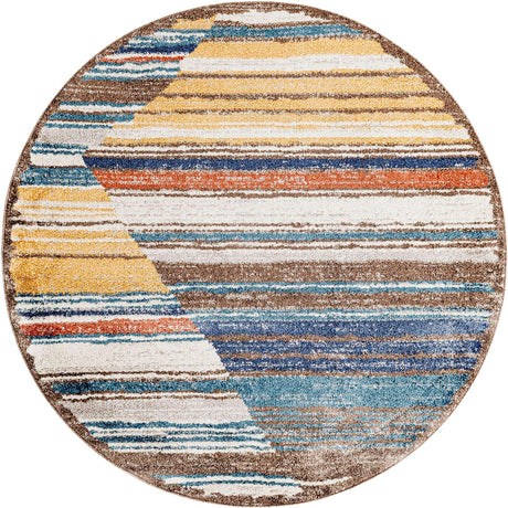 Multicolor 5' 3 x 5' 3 Aramis Round Area Rug Polypropylene With Cotton Backing Easy Clean Living Room Bedroom Dining Office Carpet for Sale at Rug Engine