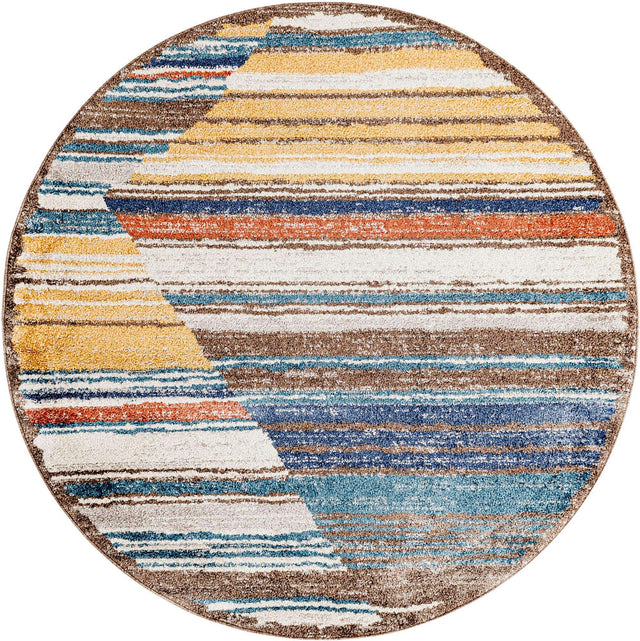 Multicolor 5' 3 x 5' 3 Aramis Round Area Rug Polypropylene With Cotton Backing Easy Clean Living Room Bedroom Dining Office Carpet for Sale at Rug Engine