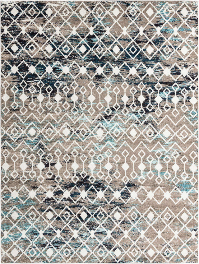 Multicolor Gray Blue 10' x 13' 1 Tribal Trellis Rectangle Area Rug Geometric Southwestern Inspired Durable Carpet for Home Interior Design for Sale at Rug Engine