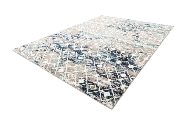 Multicolor Gray Blue 9' x 12' Tribal Trellis Rectangle Area Rug Geometric Southwestern Inspired Durable Carpet for Home Interior Design for Sale at Rug Engine