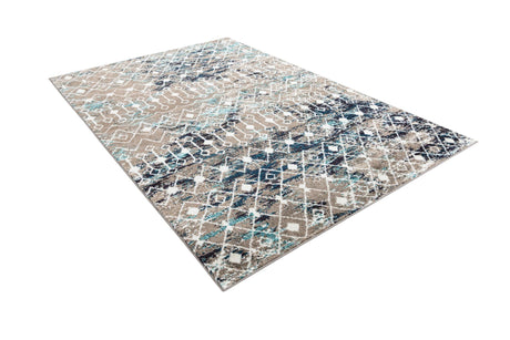 Multicolor Gray Blue 6' 1 x 9' Tribal Trellis Rectangle Area Rug Geometric Southwestern Inspired Durable Carpet for Home Interior Design for Sale at Rug Engine