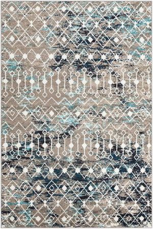 Multicolor Gray Blue 6' 1 x 9' Tribal Trellis Rectangle Area Rug Geometric Southwestern Inspired Durable Carpet for Home Interior Design for Sale at Rug Engine