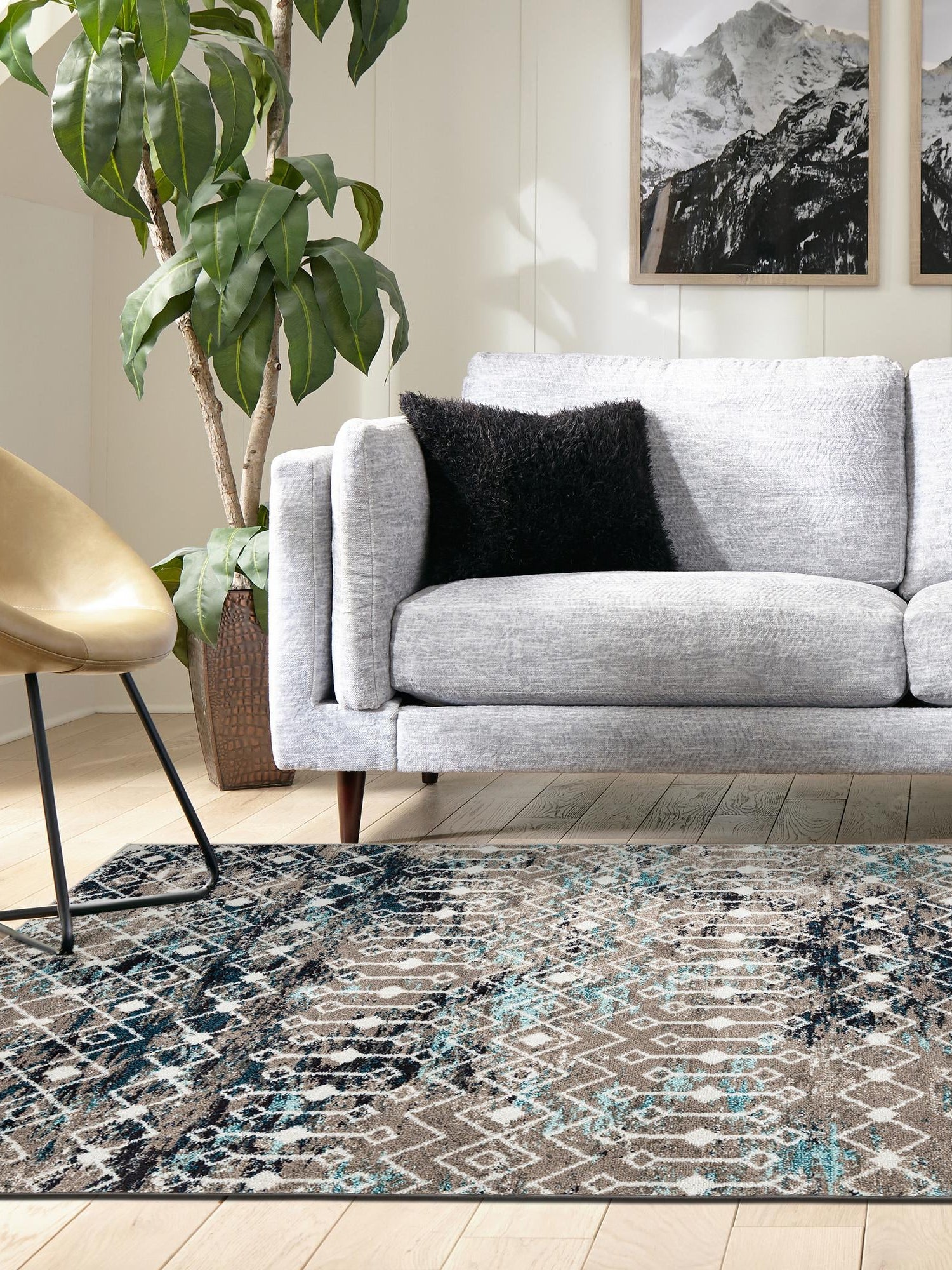 Multicolor Gray Blue 4' 1 x 6' 1 Tribal Trellis Rectangle Area Rug Geometric Southwestern Inspired Durable Carpet for Home Interior Design for Sale at Rug Engine