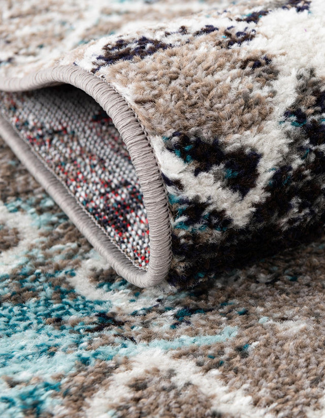 Multicolor Gray Blue 6' 1 x 9' Tribal Trellis Rectangle Area Rug Geometric Southwestern Inspired Durable Carpet for Home Interior Design for Sale at Rug Engine