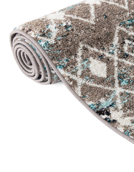 Multicolor Gray Blue 6' 1 x 9' Tribal Trellis Rectangle Area Rug Geometric Southwestern Inspired Durable Carpet for Home Interior Design for Sale at Rug Engine