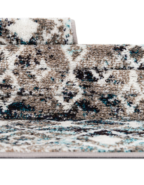 Multicolor Gray Blue 6' 1 x 9' Tribal Trellis Rectangle Area Rug Geometric Southwestern Inspired Durable Carpet for Home Interior Design for Sale at Rug Engine