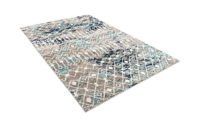 Multicolor Gray Blue 5' 3 x 8' Tribal Trellis Rectangle Area Rug Geometric Southwestern Inspired Durable Carpet for Home Interior Design for Sale at Rug Engine