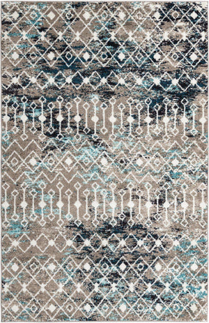 Multicolor Gray Blue 5' 3 x 8' Tribal Trellis Rectangle Area Rug Geometric Southwestern Inspired Durable Carpet for Home Interior Design for Sale at Rug Engine