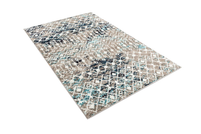 Multicolor Gray Blue 4' 1 x 6' 1 Tribal Trellis Rectangle Area Rug Geometric Southwestern Inspired Durable Carpet for Home Interior Design for Sale at Rug Engine