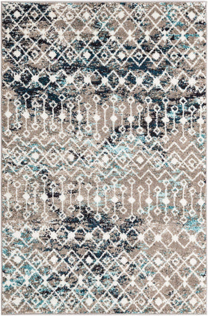 Multicolor Gray Blue 4' 1 x 6' 1 Tribal Trellis Rectangle Area Rug Geometric Southwestern Inspired Durable Carpet for Home Interior Design for Sale at Rug Engine