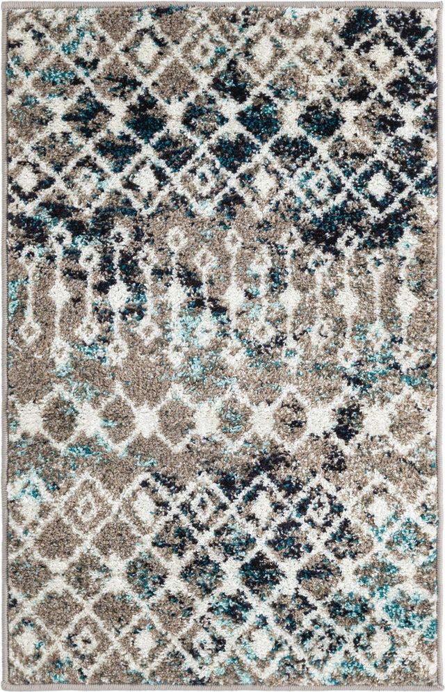 Multicolor Gray Blue 2' x 3' 1 Tribal Trellis Rectangle Area Rug Geometric Southwestern Inspired Durable Carpet for Home Interior Design for Sale at Rug Engine