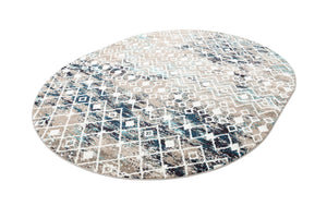 Multicolor Gray Blue 7' 10 x 10' Tribal Trellis Oval Area Rug Geometric Southwestern Inspired Durable Carpet for Home Interior Design for Sale at Rug Engine