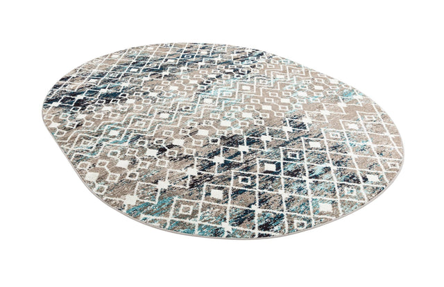 Multicolor Gray Blue 7' 10 x 10' Tribal Trellis Oval Area Rug Geometric Southwestern Inspired Durable Carpet for Home Interior Design for Sale at Rug Engine