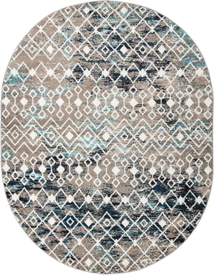Multicolor Gray Blue 7' 10 x 10' Tribal Trellis Oval Area Rug Geometric Southwestern Inspired Durable Carpet for Home Interior Design for Sale at Rug Engine