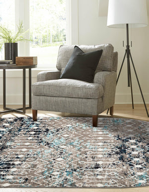 Multicolor Gray Blue 4' 1 x 6' 1 Tribal Trellis Oval Area Rug Geometric Southwestern Inspired Durable Carpet for Home Interior Design for Sale at Rug Engine