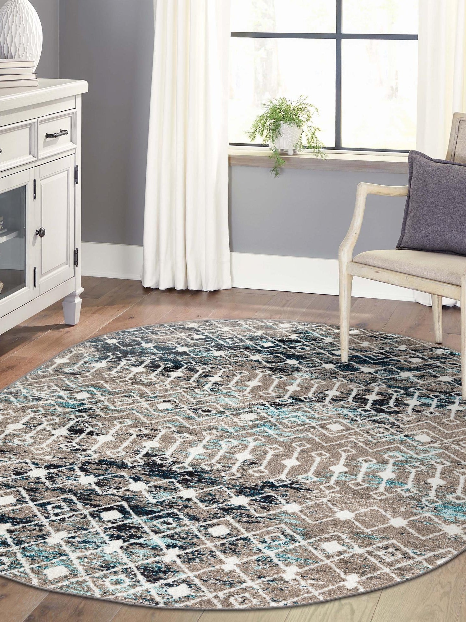 Multicolor Gray Blue 5' 3 x 8' Tribal Trellis Oval Area Rug Geometric Southwestern Inspired Durable Carpet for Home Interior Design for Sale at Rug Engine