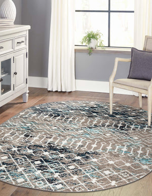 Multicolor Gray Blue 5' 3 x 8' Tribal Trellis Oval Area Rug Geometric Southwestern Inspired Durable Carpet for Home Interior Design for Sale at Rug Engine