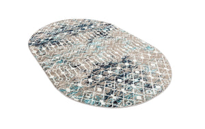 Multicolor Gray Blue 5' 3 x 8' Tribal Trellis Oval Area Rug Geometric Southwestern Inspired Durable Carpet for Home Interior Design for Sale at Rug Engine