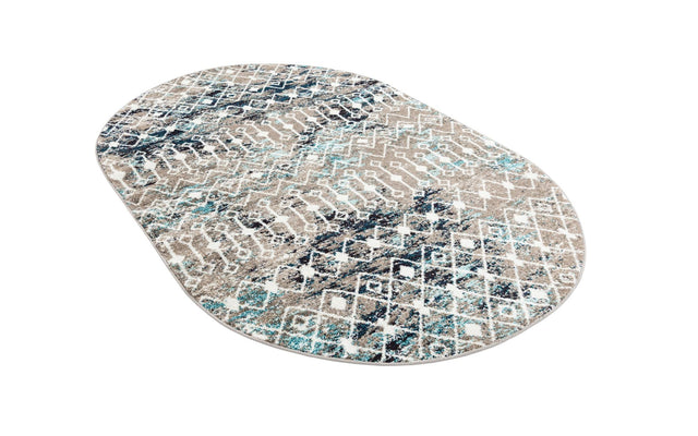 Multicolor Gray Blue 5' 3 x 8' Tribal Trellis Oval Area Rug Geometric Southwestern Inspired Durable Carpet for Home Interior Design for Sale at Rug Engine