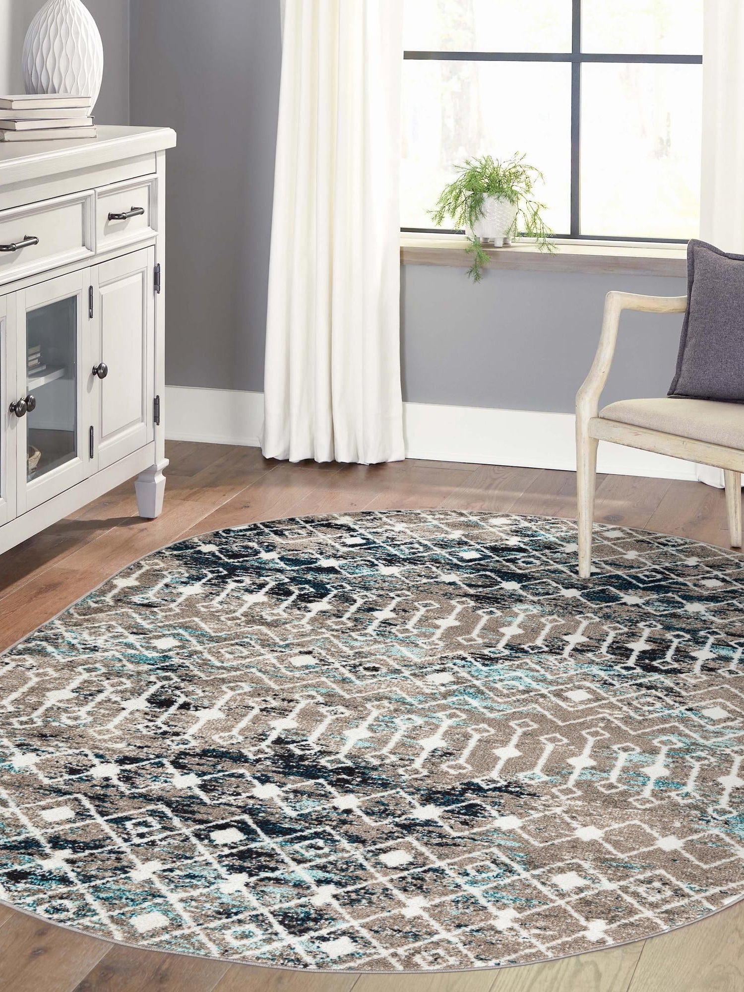 Multicolor Gray Blue 7' 10 x 10' Tribal Trellis Oval Area Rug Geometric Southwestern Inspired Durable Carpet for Home Interior Design for Sale at Rug Engine