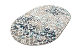 Multicolor Gray Blue 4' 1 x 6' 1 Tribal Trellis Oval Area Rug Geometric Southwestern Inspired Durable Carpet for Home Interior Design for Sale at Rug Engine