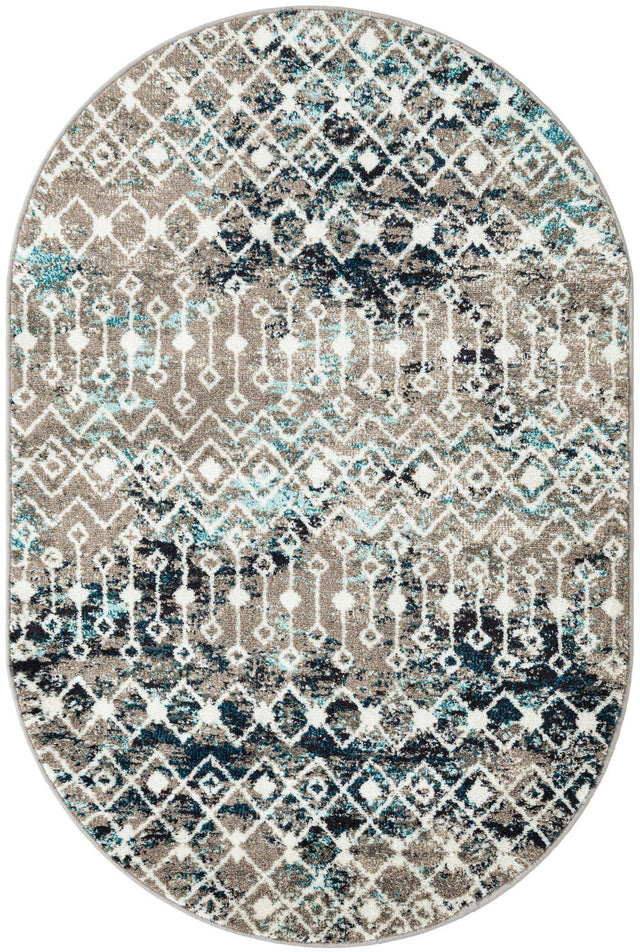 Multicolor Gray Blue 4' 1 x 6' 1 Tribal Trellis Oval Area Rug Geometric Southwestern Inspired Durable Carpet for Home Interior Design for Sale at Rug Engine