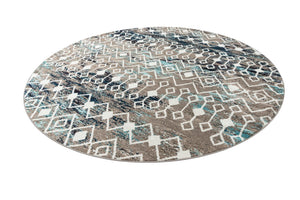 Multicolor Gray Blue 10' x 10' Tribal Trellis Round Area Rug Geometric Southwestern Inspired Durable Carpet for Home Interior Design for Sale at Rug Engine