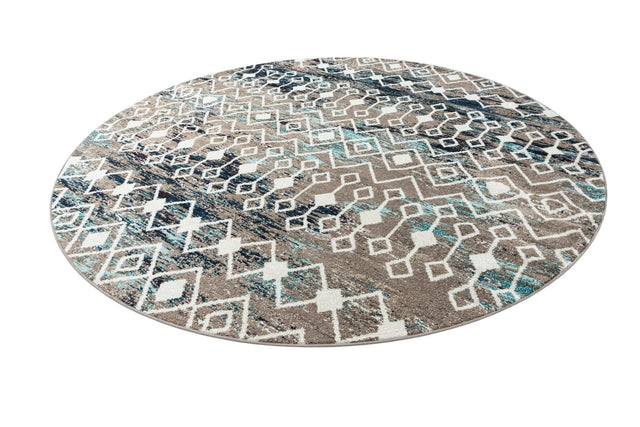 Multicolor Gray Blue 10' x 10' Tribal Trellis Round Area Rug Geometric Southwestern Inspired Durable Carpet for Home Interior Design for Sale at Rug Engine