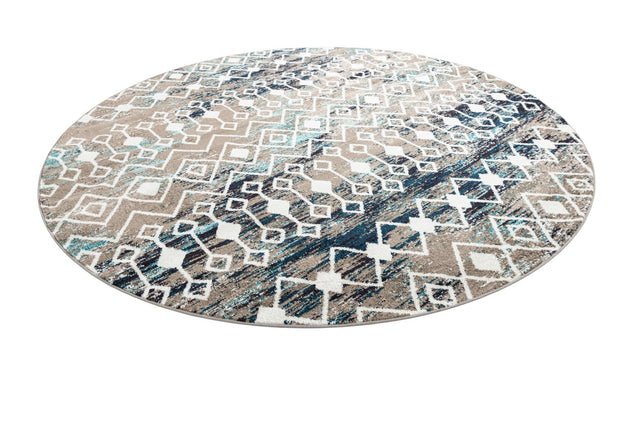 Multicolor Gray Blue 10' x 10' Tribal Trellis Round Area Rug Geometric Southwestern Inspired Durable Carpet for Home Interior Design for Sale at Rug Engine