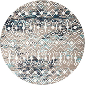 Multicolor Gray Blue 10' x 10' Tribal Trellis Round Area Rug Geometric Southwestern Inspired Durable Carpet for Home Interior Design for Sale at Rug Engine