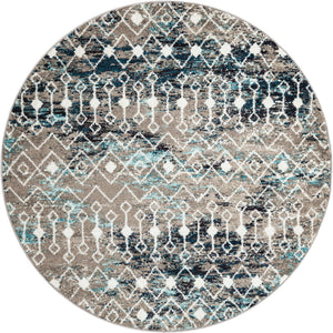 Multicolor Gray Blue 6' 1 x 6' 1 Tribal Trellis Round Area Rug Geometric Southwestern Inspired Durable Carpet for Home Interior Design for Sale at Rug Engine