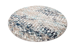 Multicolor Gray Blue 5' 3 x 5' 3 Tribal Trellis Round Area Rug Geometric Southwestern Inspired Durable Carpet for Home Interior Design for Sale at Rug Engine