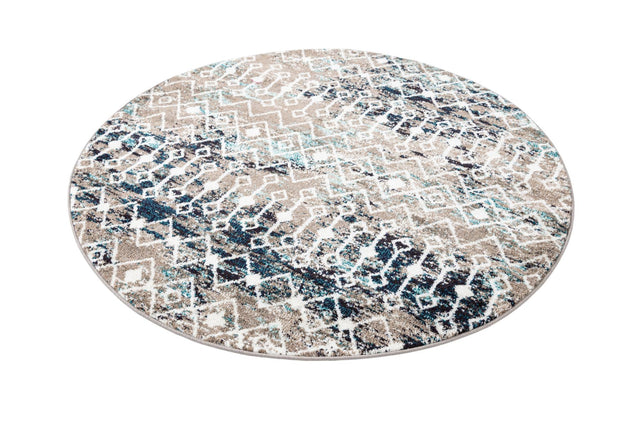 Multicolor Gray Blue 5' 3 x 5' 3 Tribal Trellis Round Area Rug Geometric Southwestern Inspired Durable Carpet for Home Interior Design for Sale at Rug Engine
