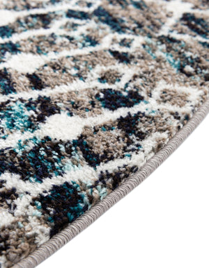 Multicolor Gray Blue 3' 1 x 3' 1 Tribal Trellis Round Area Rug Geometric Southwestern Inspired Durable Carpet for Home Interior Design for Sale at Rug Engine